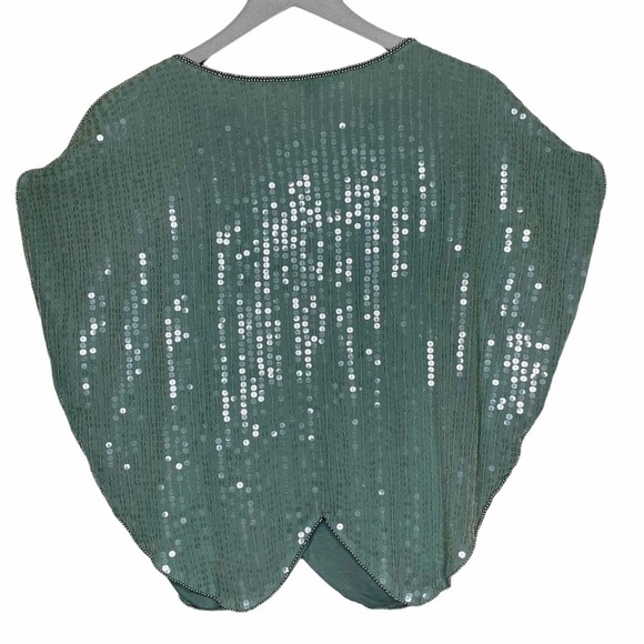 VTG Top Shop Flapper Great Gatsby Teal Blue Beaded Sequin Short Sleeve Tunic 2 - Picture 4 of 16